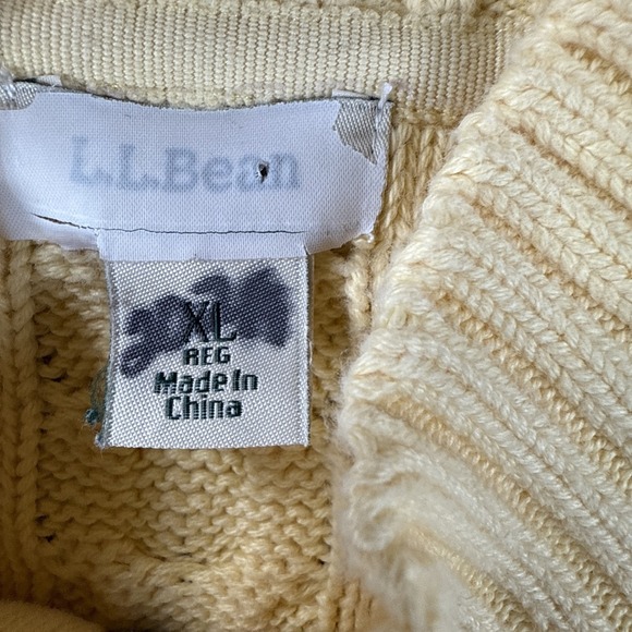 LL Bean Cardigan Sweater Womens XL Yellow Double L Cable Knit Full Zip Fisherman - Picture 5 of 12
